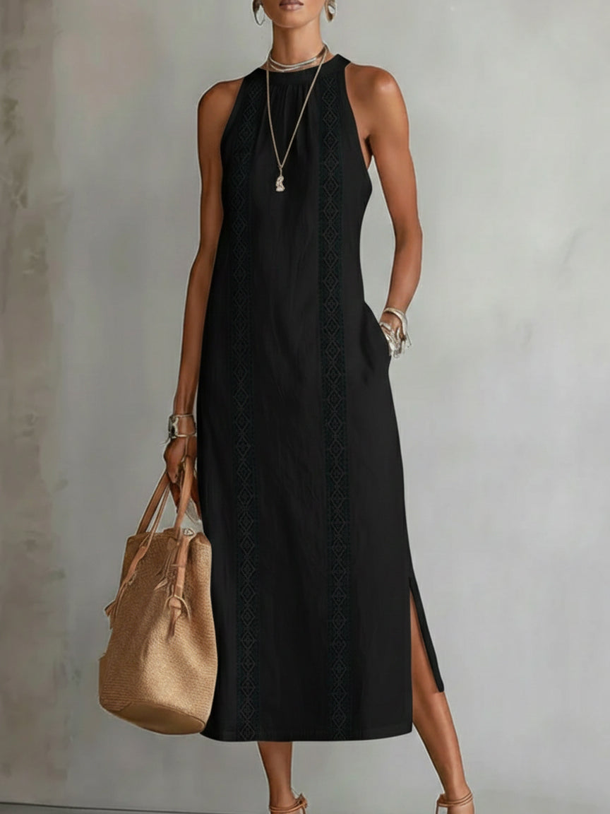 Bianca - Vestito midi in lino con collo mao