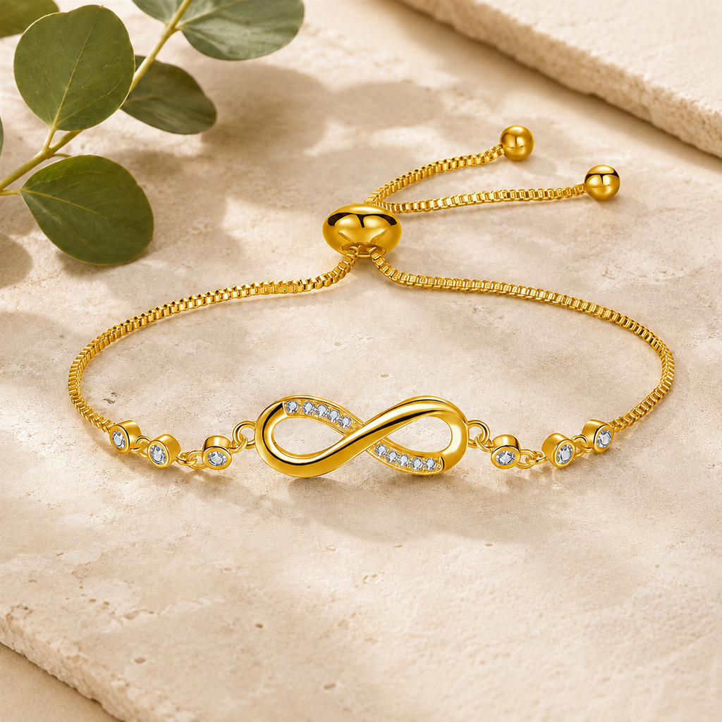 Pulsera ajustable chic en oro rosa en forma de infinito