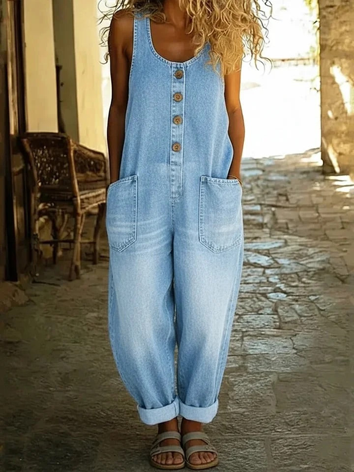 Grace | Salopette in Denim di Cotone Vintage Lavato