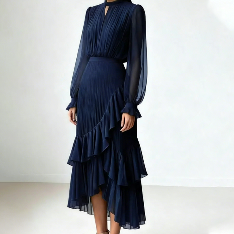 Mara - Vestido de primavera elegante medio plisado con volantes