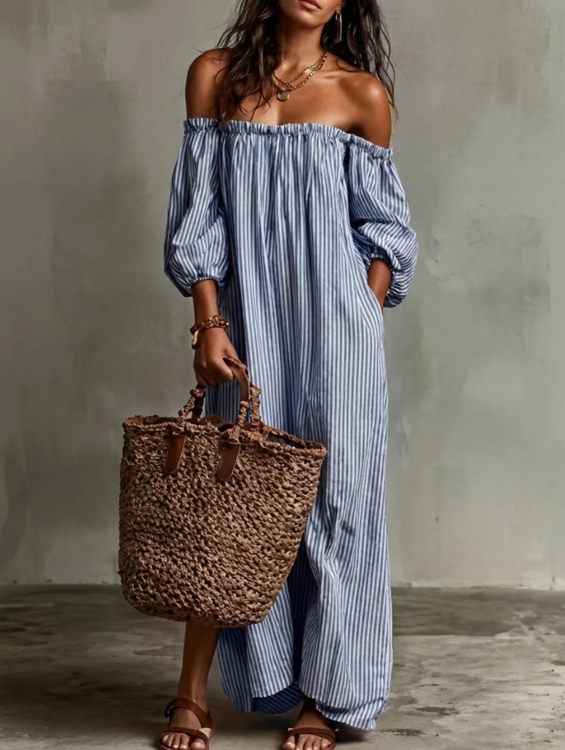 Elena | Abito lungo fluente con design off-the-shoulder