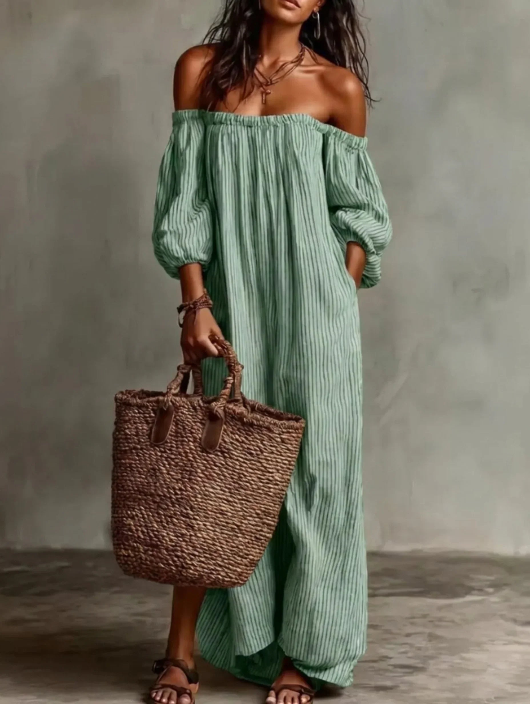 Elena | Abito lungo fluente con design off-the-shoulder