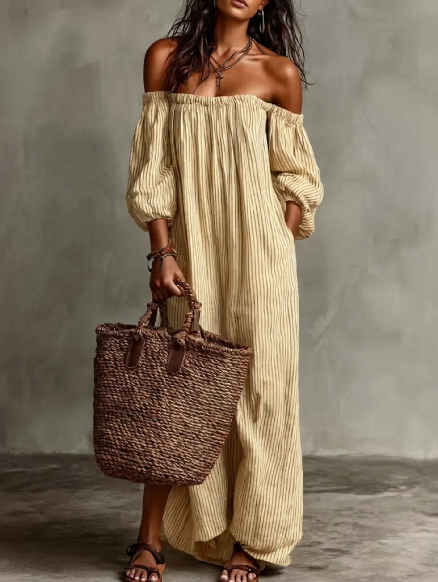 Elena | Abito lungo fluente con design off-the-shoulder