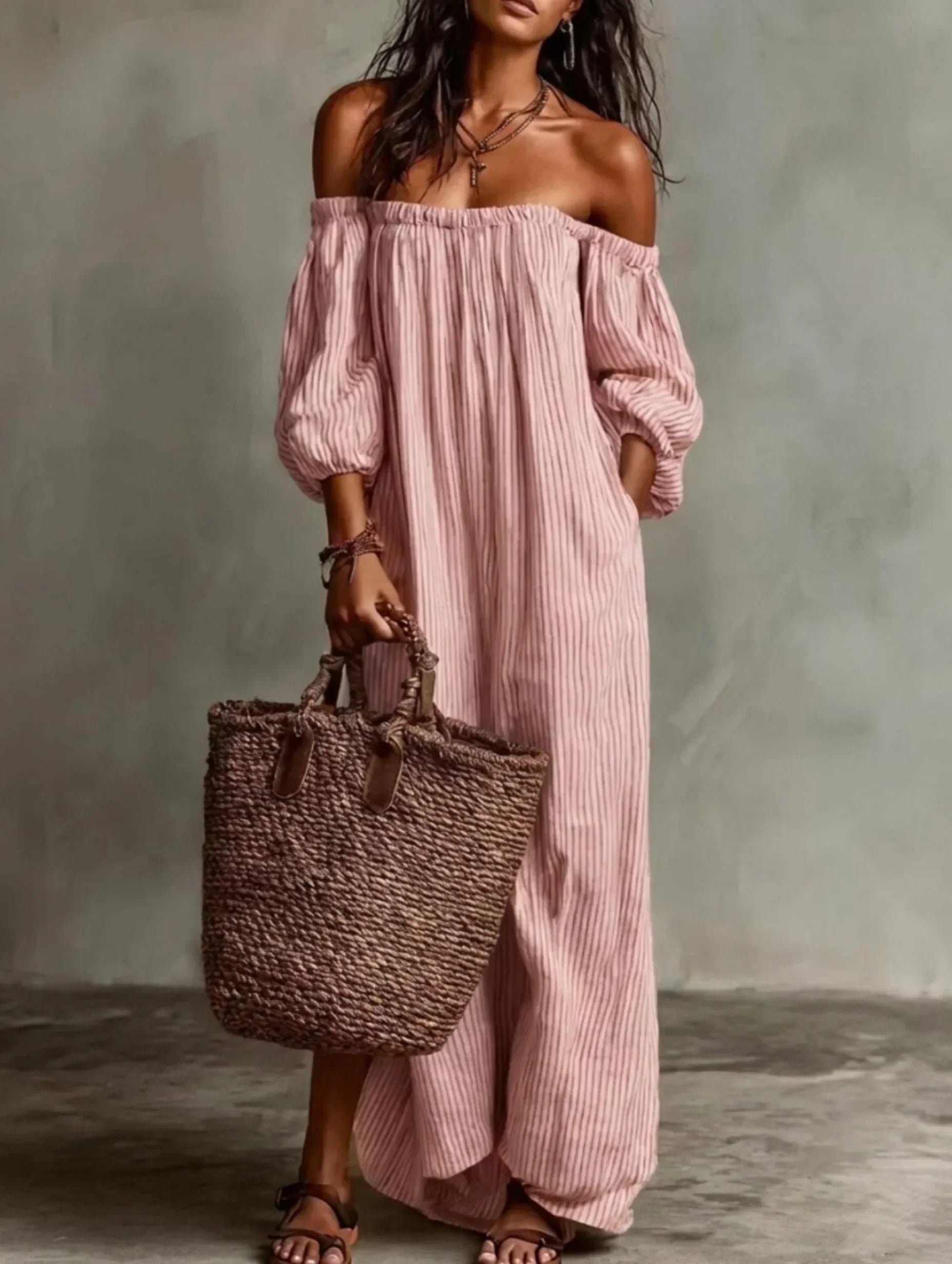 Elena | Abito lungo fluente con design off-the-shoulder